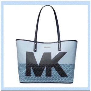 Michael Kors Carter blue tote MK open Saffino leather Jet Set Medium